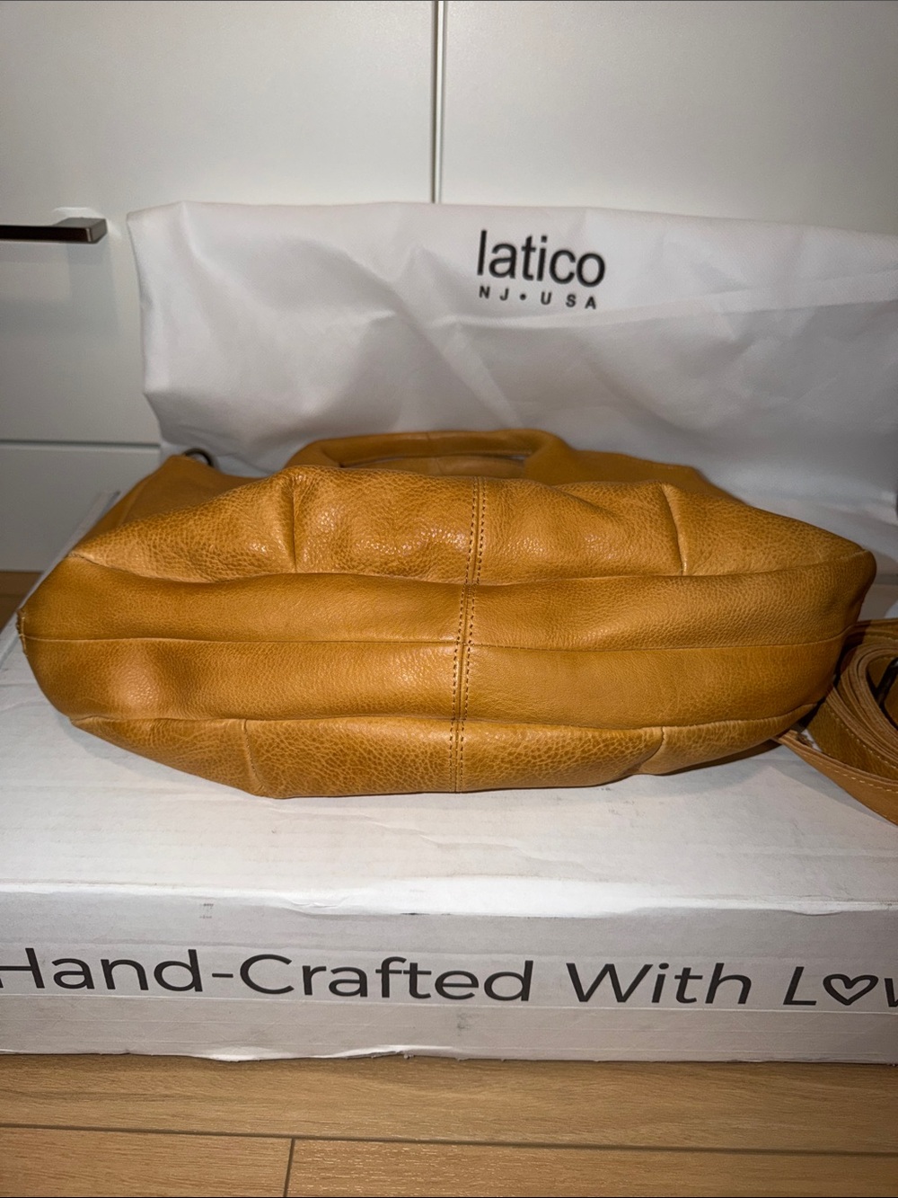 Latico Darby Camel Leather Crossbody Tote with Detachable Strap - Picture 3 of 7